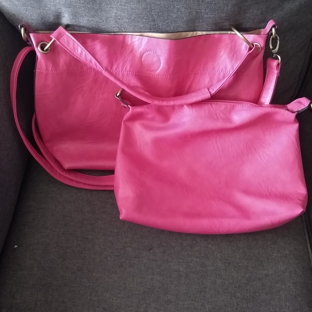 Pink two in one handbag, unlabeled brand